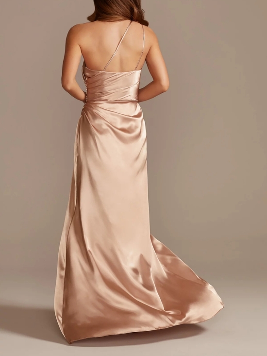 One-Shoulder Satin Evening Gown in Sage Green - Picture 6 of 7